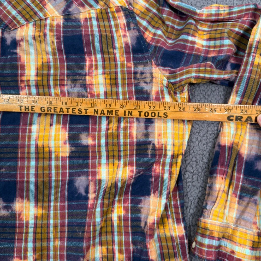 True Religion Shirt Mens 2XL Plaid Western Pearl Snap Rodeo Cowboy Acid Wash Y2K
